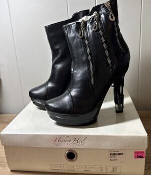 Gun Heal Boots Black The Highest Heel Collection Sz 7 New With Box